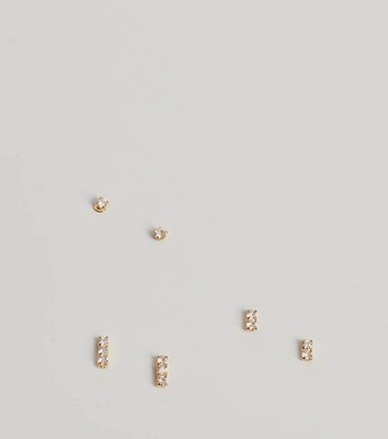 Delicate Glam Three Pack Stud Earrings