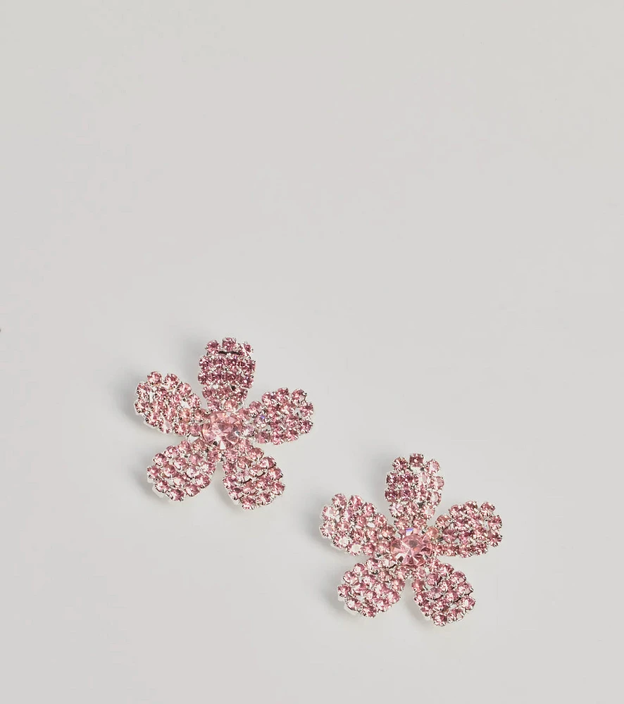 Glam Beauty Rhinestone Flower Stud Earrings