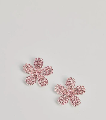 Glam Beauty Rhinestone Flower Stud Earrings