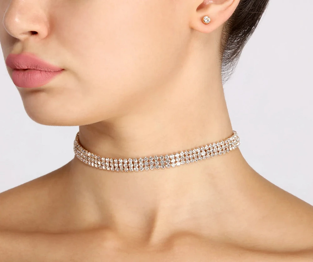 Live for the Moment Rhinestone Choker + Stud Set