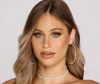 Rhinestone Luxe Multi Choker And Hoops Set