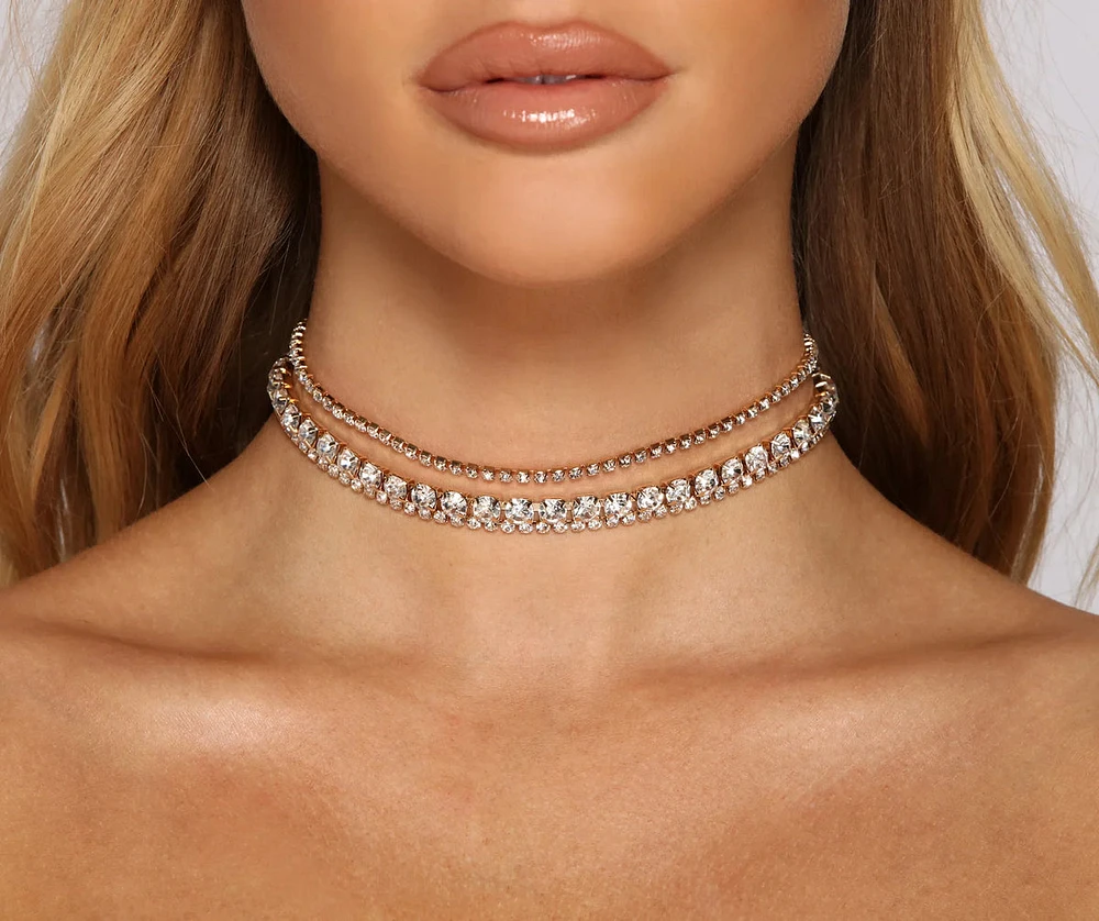 Triple Threat Rhinestone Choker Set