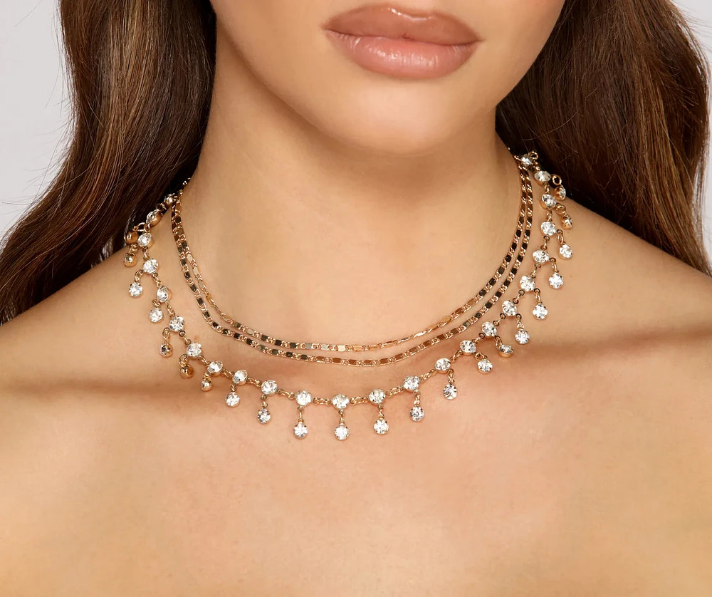 Layered In Glam Rhinestone Necklace