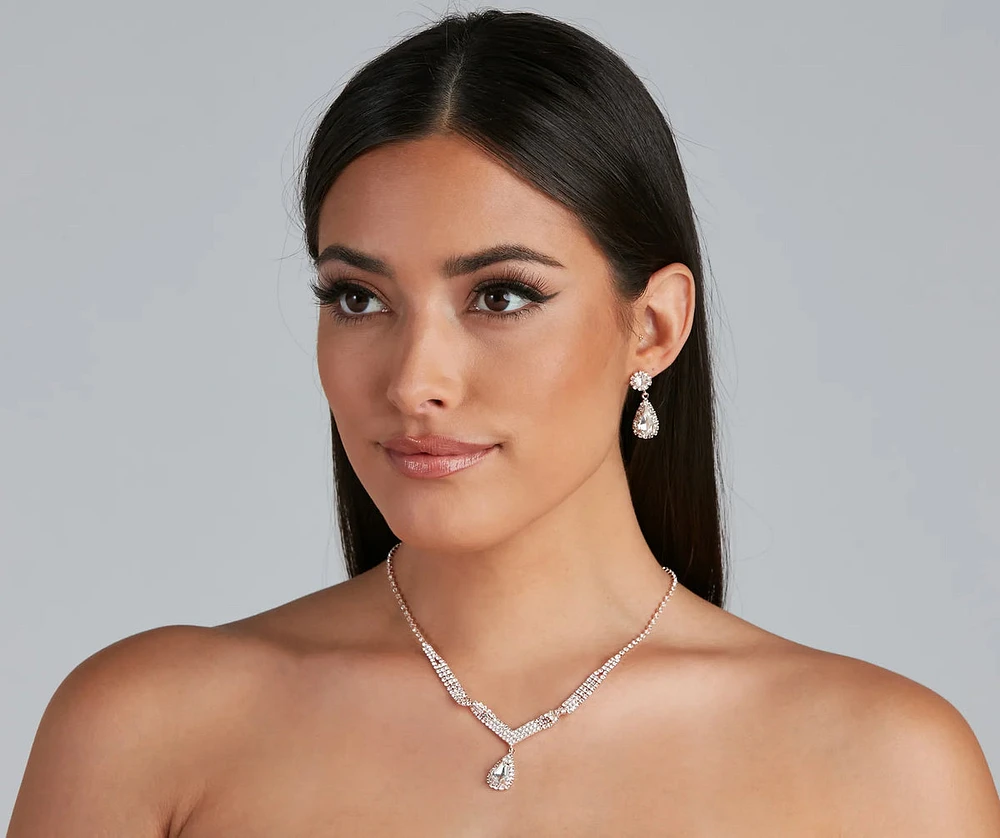 Night To Remember Rhinestone Necklace And Earrings Set