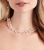 Pretty Luxe Pearl Flower Choker Necklace