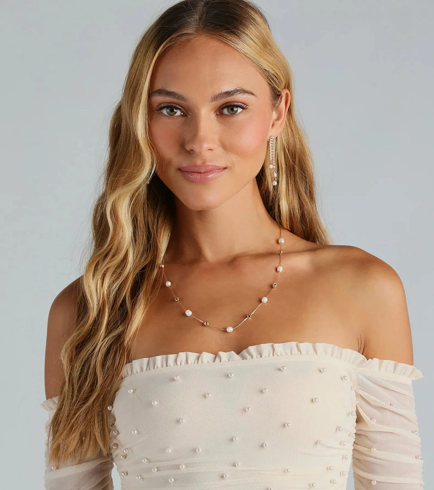 Oh My Pearls Dainty Rhinestone Necklace