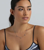 Simple Glam Style Rhinestone Necklace And Earrings Set