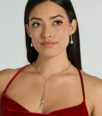 Glam Muse Rhinestone Lariat Necklace And Earrings Set