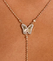 Enchanting Charm Butterfly Rhinestone Lariat Necklace