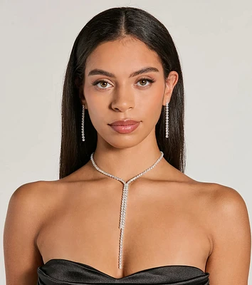 Glam It Up Rhinestone Lariat Necklace And Earrings Set