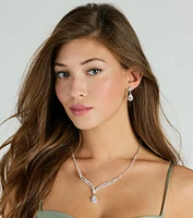 Glam Shine Teardrop Cubic Zirconia Necklace And Earrings Set