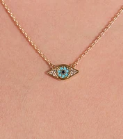 Dainty Cubic Zirconia Evil Eye Charm Necklace