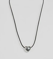 Trendy Sheen Heart Charm Cord Necklace