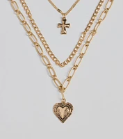 Love To Layer Heart And Cross Layered Necklace