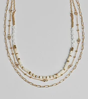 Three Way Tie Layered Bead Necklace