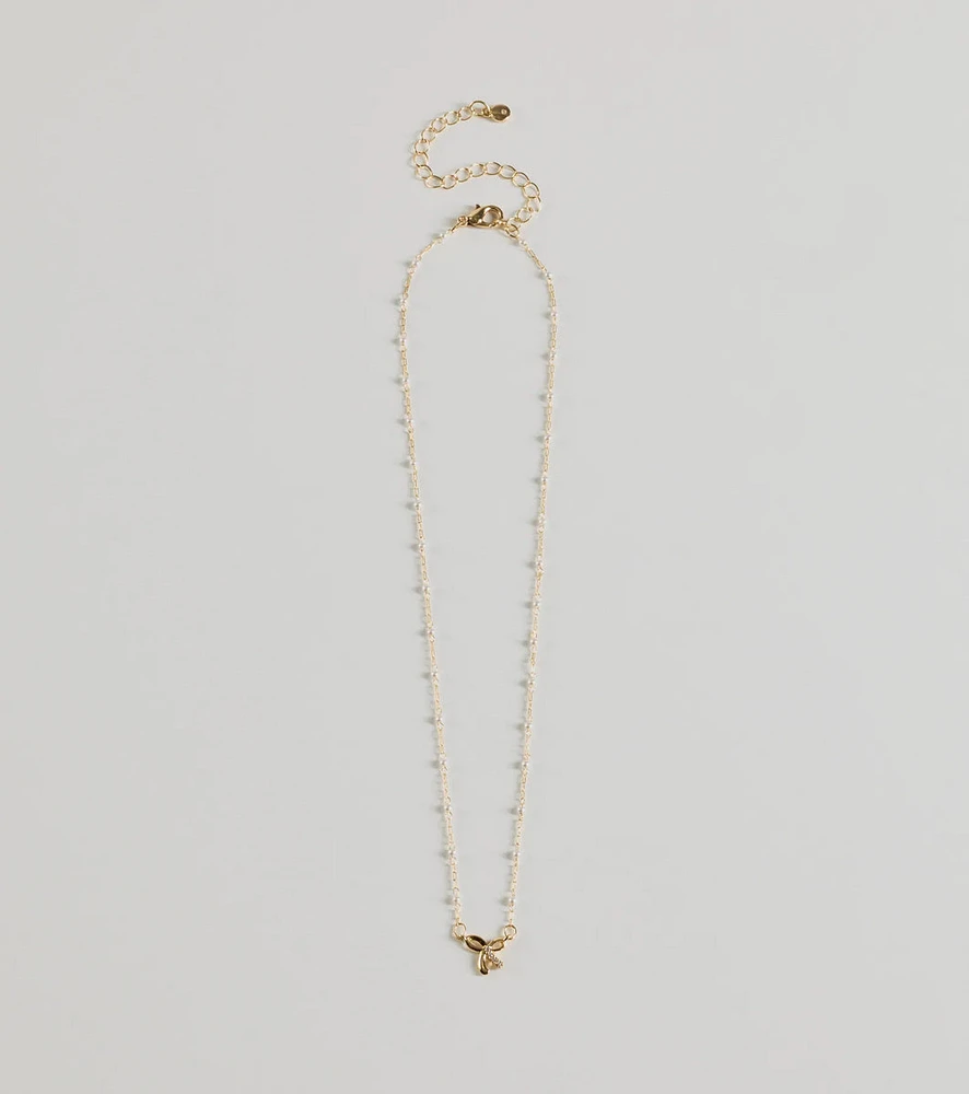 Memorable Glam Dainty Bow Charm Necklace