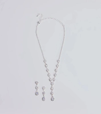 Luxe Rhinestone Lariat Necklace And Earrings Set