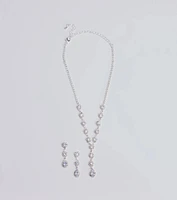 Luxe Rhinestone Lariat Necklace And Earrings Set