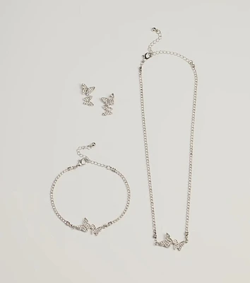 Fluttering Elegance Rhinestone Butterfly Glam Necklace Set