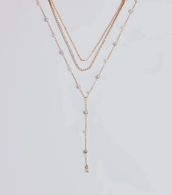 Glam Moment Rhinestone and Faux Pearl Lariat Necklace