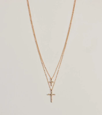 Chic Rhinestone Cross Charm Layered Necklace