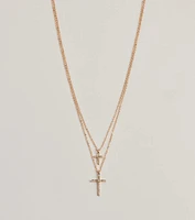 Chic Rhinestone Cross Charm Layered Necklace