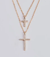 Chic Rhinestone Cross Charm Layered Necklace