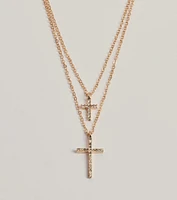 Chic Rhinestone Cross Charm Layered Necklace