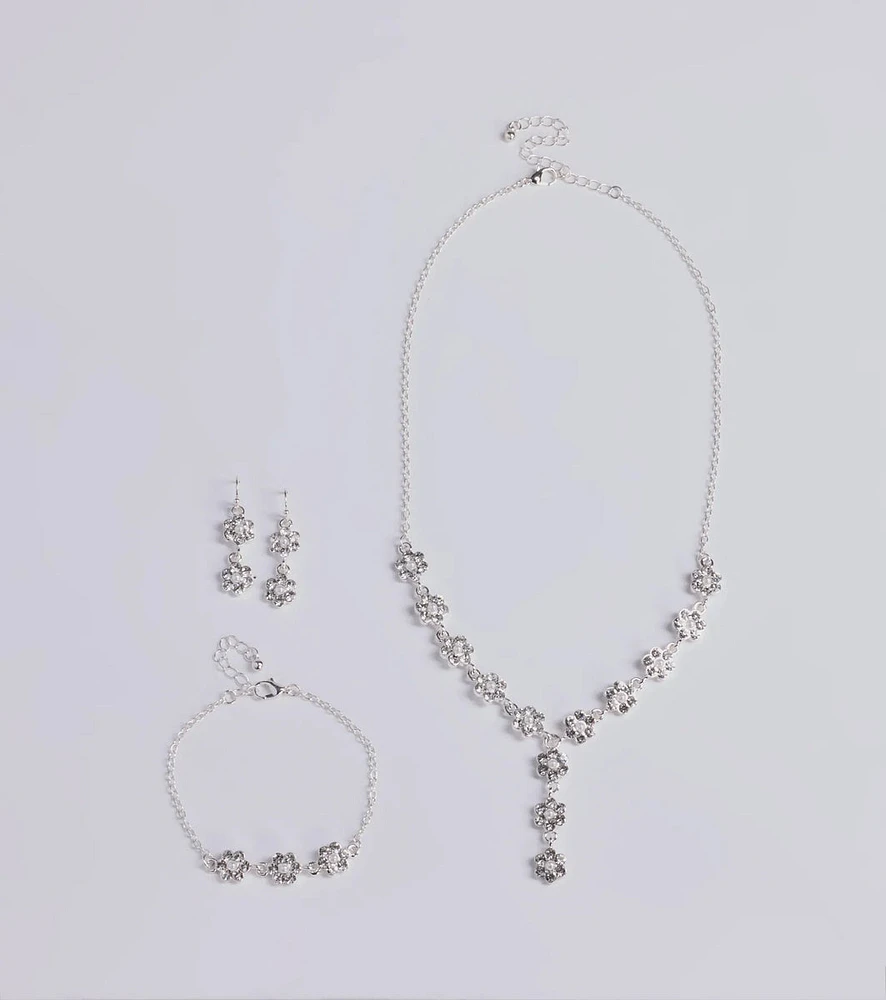 Timeless Elegance Floral Rhinestone and Pearl Necklace Set