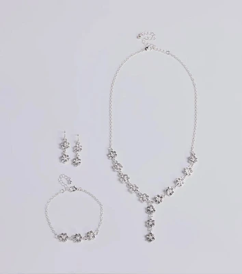 Timeless Elegance Floral Rhinestone and Pearl Necklace Set