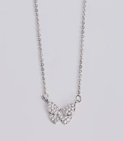 Glam Cutie Dainty Rhinestone Butterfly Charm Necklace