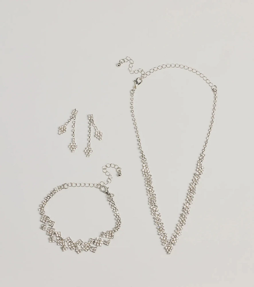 All That Glitzy Glam Necklace, Earrings, And Bracelet Set