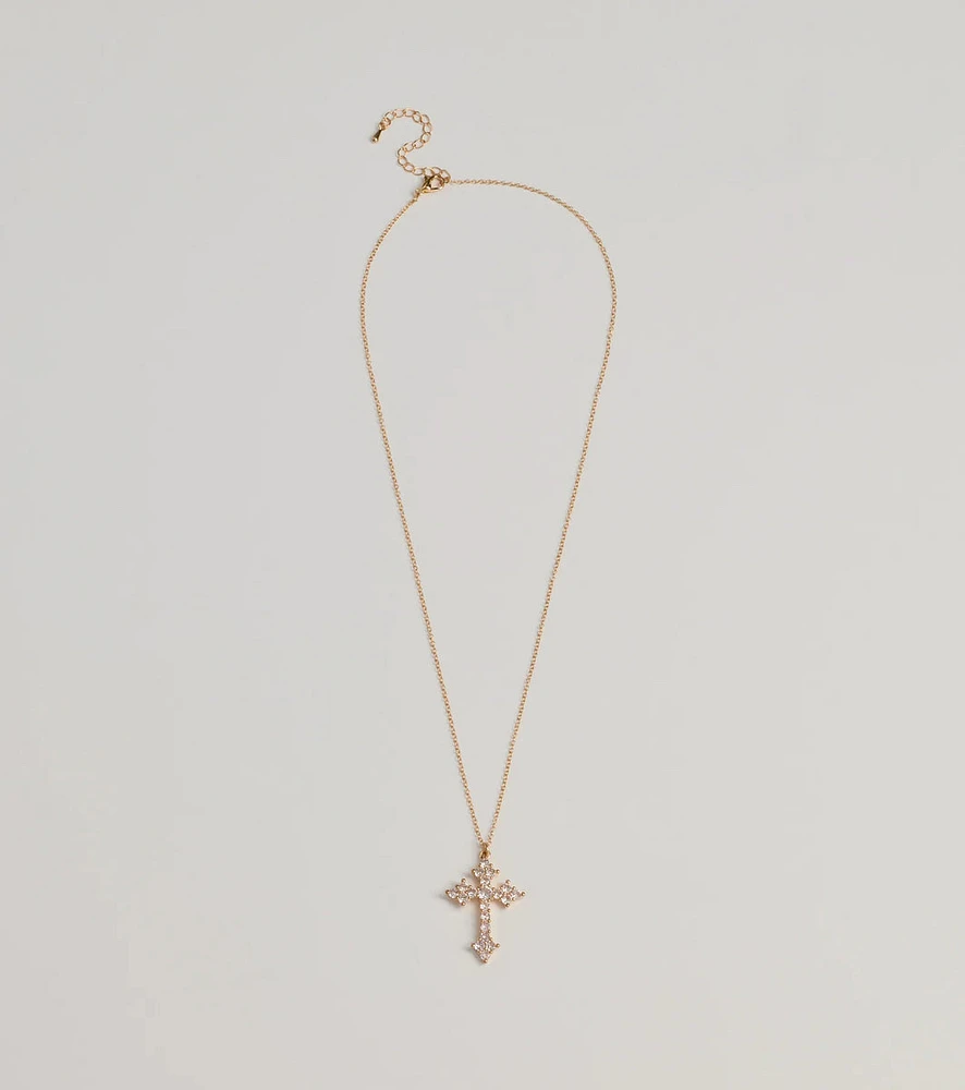 Divine Charm Rhinestone Cross Pendant Necklace