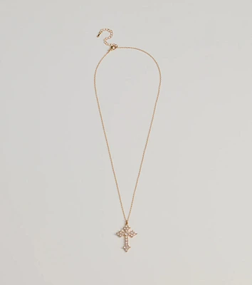 Divine Charm Rhinestone Cross Pendant Necklace