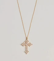 Divine Charm Rhinestone Cross Pendant Necklace