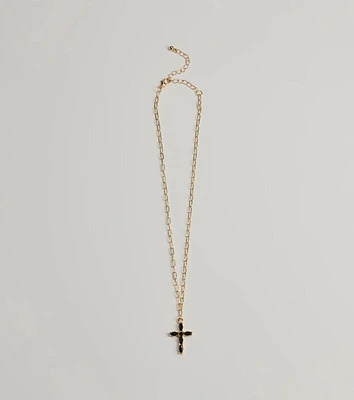 Glam Trend Gemstone Cross Chain Necklace