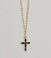 Glam Trend Gemstone Cross Chain Necklace