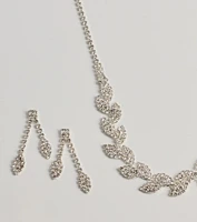 Enchanting Glitz Rhinestone Leaf Necklace Set