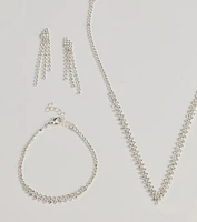 Fabulous Sparkle Rhinestone Necklace, Earrings, And Bracelet Set