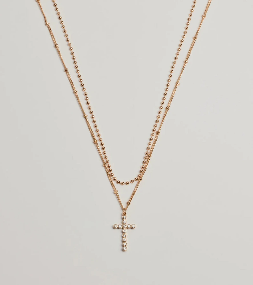 Joyful Glam Layered Rhinestone Cross Necklace