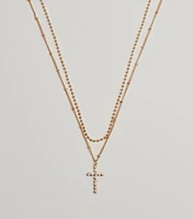 Joyful Glam Layered Rhinestone Cross Necklace