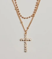 Joyful Glam Layered Rhinestone Cross Necklace