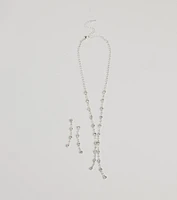 Glam Shine Rhinestone Lariat Necklace Set