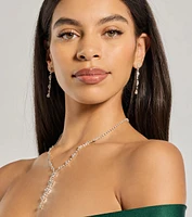 Glam Shine Rhinestone Lariat Necklace Set