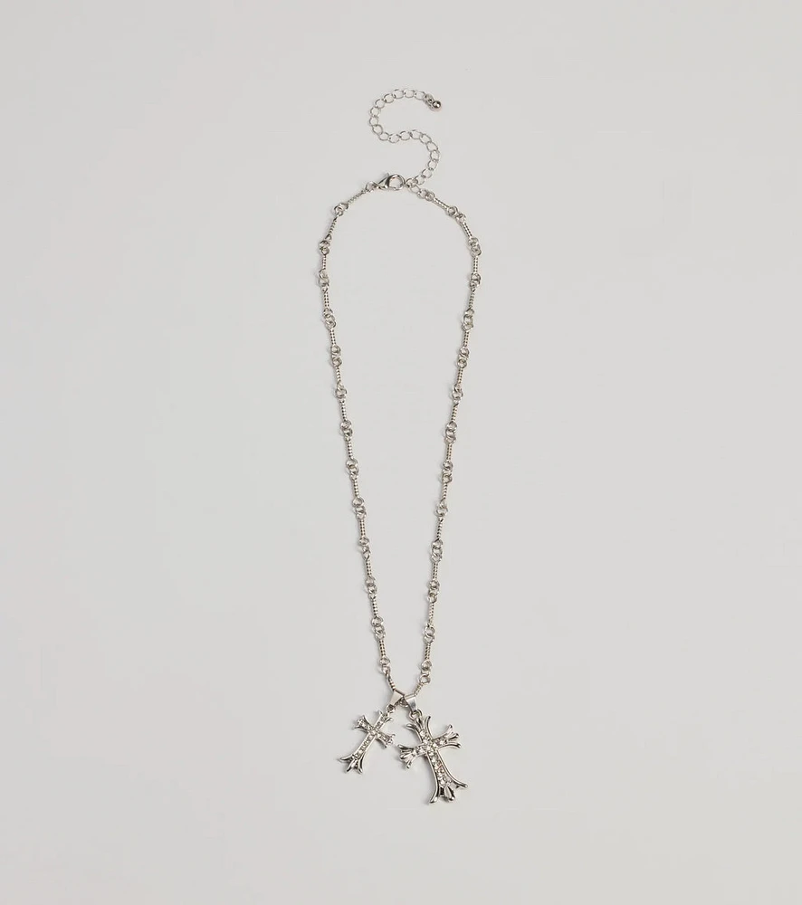 Graceful Radiance Rhinestone Cross Pendant Necklace