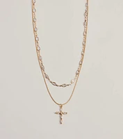 Graceful Shine Layered Cross Charm Rhinestone Necklace