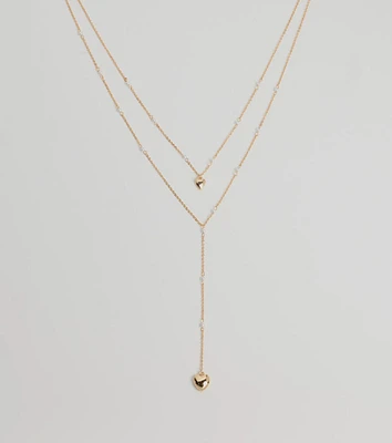 Sweet Glam Layered Faux Pearl And Heart Pendant Necklace