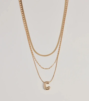 C Initial Layered Bubble Necklace