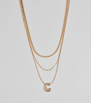 C Initial Layered Bubble Necklace