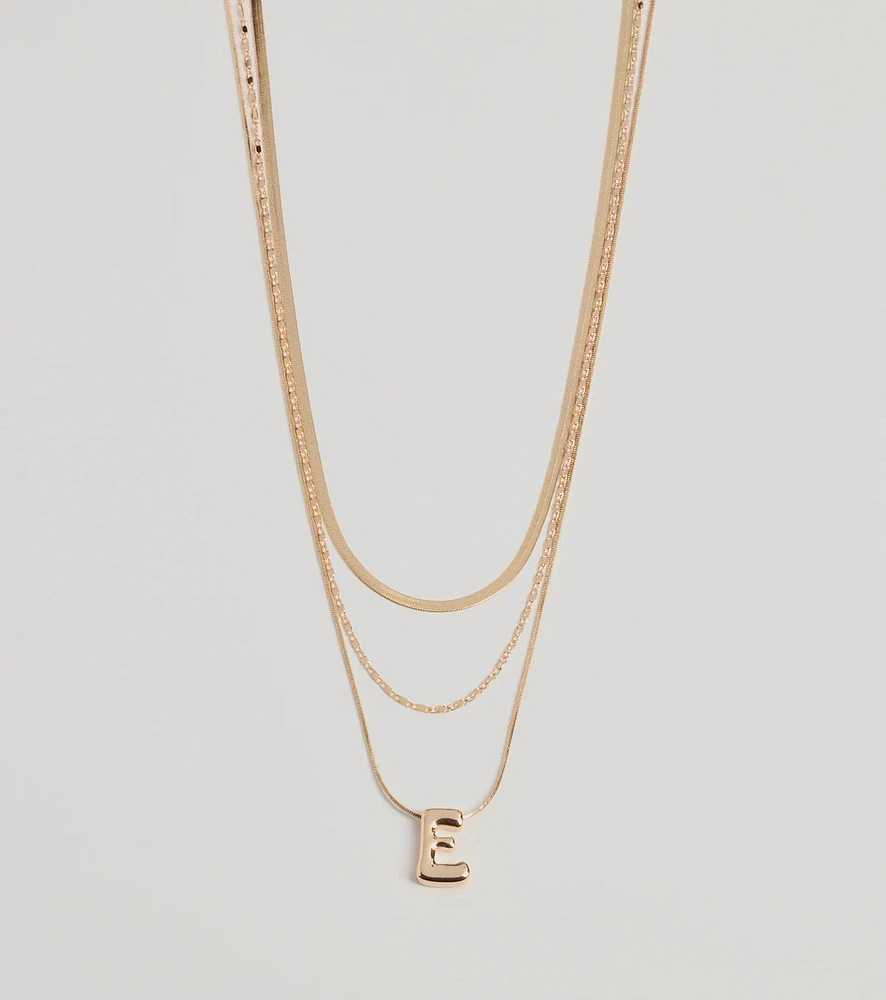 E Initial Layered Bubble Necklace